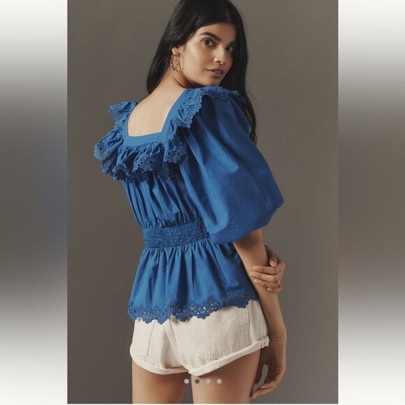 NWT Size S - Anthropologie 100% Cotton Peplum Eyelet Blouse (NWT US$ 118) - Picture 3 of 15